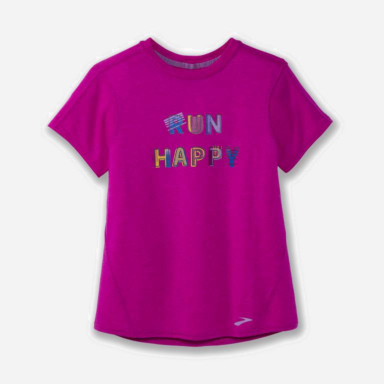 Brooks Distance Graphic Australia - Women's Short Sleeve Running Shirt - Heather Magenta/Run Happy (